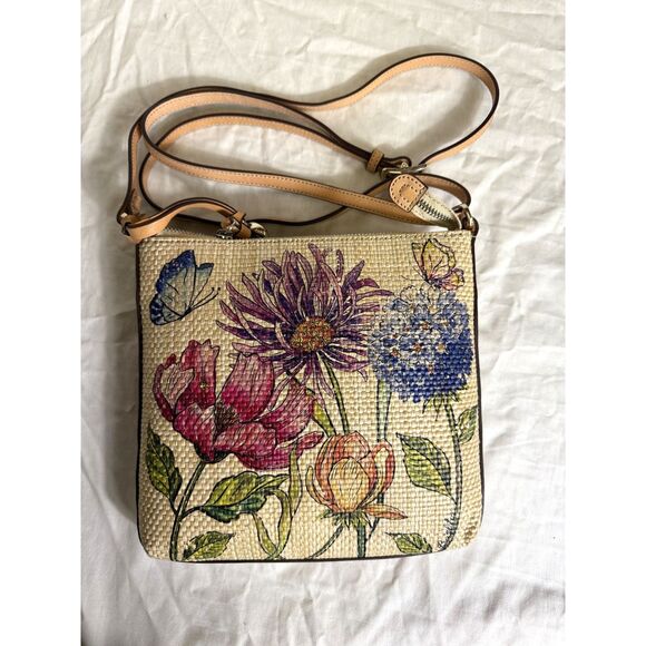 🌸 Vibrant Floral Crossbody Bag - Hand-painted look with Butterfly detail - Picture 1 of 3